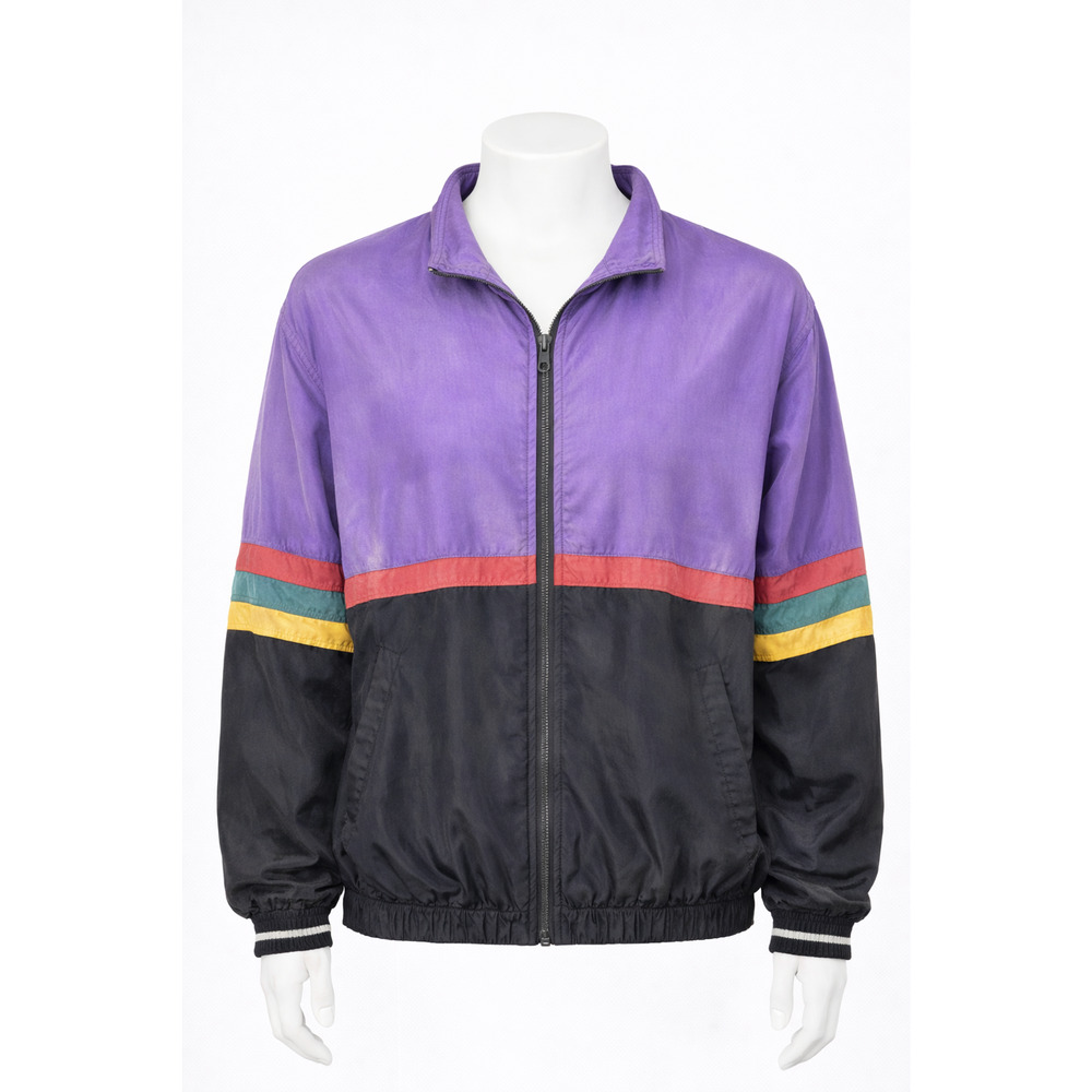 Details Express Colorblock Silk Windbreaker Purple Black 80s 90s Retro Zip 2X